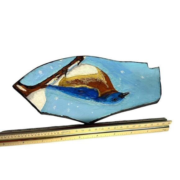 Eastern Bluebird Hand Painted Leather 3D Embossed Art Signed Folk Art Primitive - Picture 9 of 12